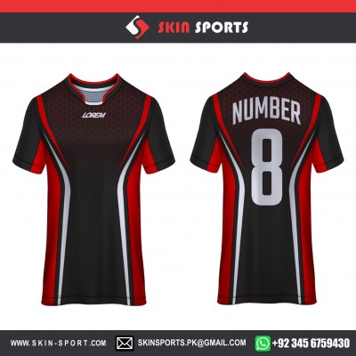 BLACK RED HONEY COMB   SOCCER JERSEYS